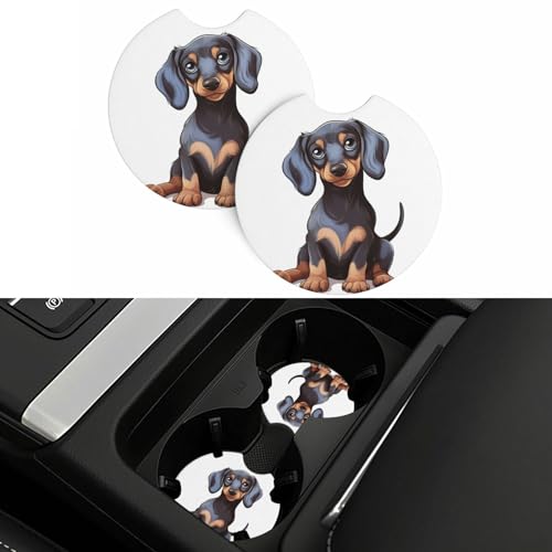 Portavasos para auto con diseño de perro dachshund, pack 2 miniatura 3