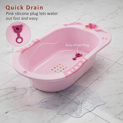 Image of Baybee Dolphin Baby Bath Tub for 0 to 5 Years | Ergonomic Bath Tub for Kids with Non-Slip Base, Quick & Easy Drain | Premium Baby Bather with Soap Holder Bathing Tubs for Boys Girls (Pink)