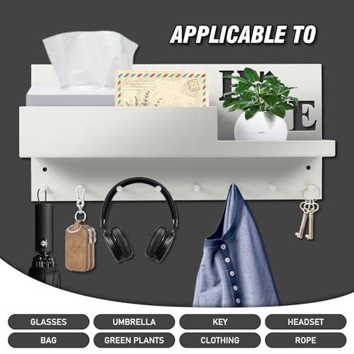 MaxAwe Schlüssel Aufbewahrung Schlüsselhalter, Weiß Schlüsselbrett mit 8 Haken und Ablage, Wand Schlüsselhaken, Wandregal für Schlüsselanhänger Organizer, für Eingang Wohnzimmer Flur Küche Büro