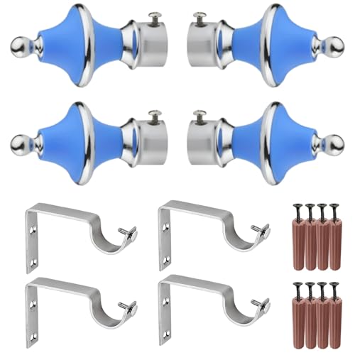 Image of GRIVAN Stainless Steel & ABS Curtain Bracket Parda Holder with Support 1 Inch Rod Pocket Finials Designer Door and Window Rod Support Fittings, Curtain Rod Holder (Pair of 2, Sky Blue)