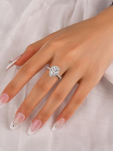 3.0CT 5A Grade Pear Cut Cubic Zirconia Engagement Ring for Women, 18K White Gold Plated Sterling Silver Promise Ring3