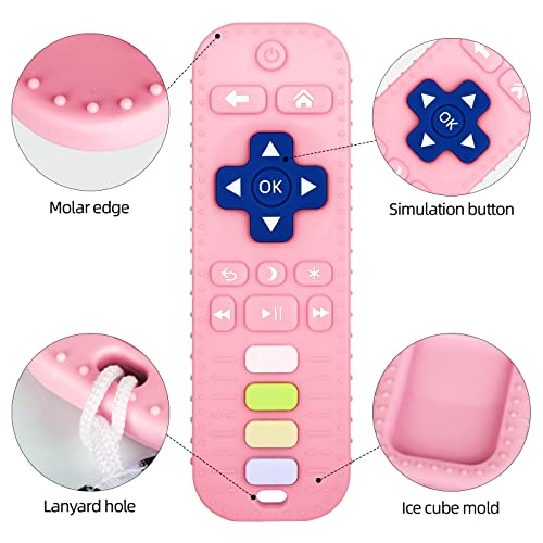 Image of Chuya Baby Teether TV Remote Control Shape Teething Toys for Babies 3 6 9 12 18 24 Months for Infants Teething Relief Black+Pink