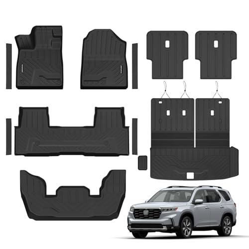 Floor Mats for 2023-2026 Honda Pilot Upgrade Trunk Mat with Backrest Mat All Weather Floor Liners TPE Rubber Cargo Liner Fit for 2026 Honda Pilot Anti-Slip Full Set Automobile Mats Accessories