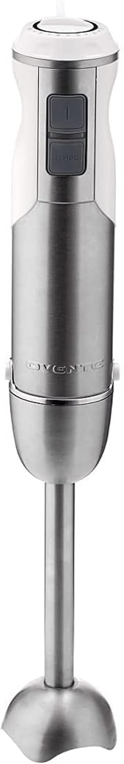 Ovente Immersion Electric Hand Blender with Brushed Stainless Steel Blades Easy Grip Handle, 500 Watt 6 Mixing Speed Handheld Stick Blender for Smoothies Shakes Puree Baby Food & Soup, White HS660W