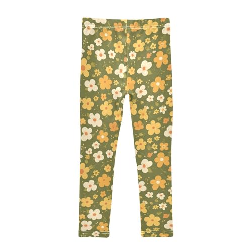 KLL Retro Green Floral Girls Basic Leggings Stretchy Full Length Athleisure Pants Running2