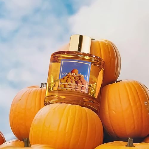 Image of COCORRINA Reed Diffuser - Morton Pumpkin Harvest Reed Diffuser Set with 8 Sticks & Preserved Baby's Breath, Reed Diffuser for Home Bathroom Shelf Decor