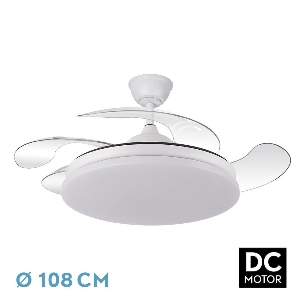 FABRILAMP Ventilador Dc Tridente 59w Blanco 4aspas Desp.108d 6980lm Reg.intensidad Remoto+temporizador+memoria 3000-4000-6000k