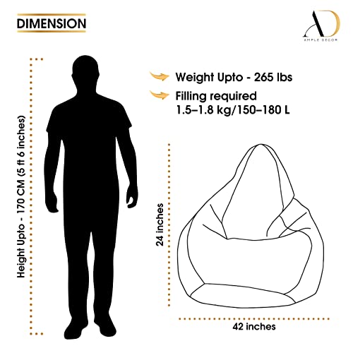 Ample Decor Bean Bag Cover (No Filling), Plush Toys Storage Soft Leatherette, Water Resistant, Durable Construction Sturdy Zipper, Ideal For Teenagers, Kids - Black #TOP2