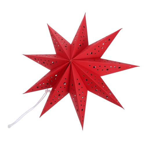 BIUDECO Farolillo Colgante de Papel Rojo en Forma de Estrella de 9 Puntas Lámpara Decorativa Navideña de 35 CM con Luz LED Pantalla de Lámpara Hueca para Fiestas y Decoración Ambiental