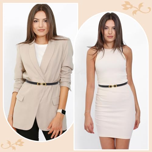 LIMHOO Women's Skinny Leather Belt Adjustable Thin Waist Belt with Gold Buckle for Dresses Jeans Pants2