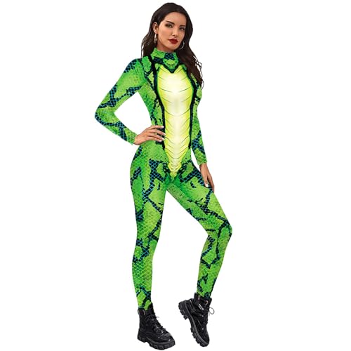 Shukqueen Damen-Jumpsuit mit Schlangenmotiv, Grün, Größe XL
