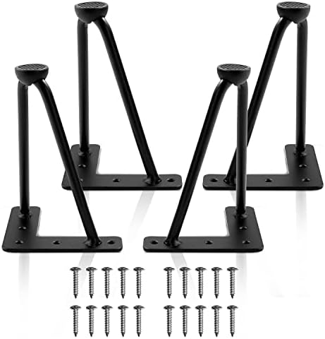 Ironalita 8 Inch Hairpin Legs for Furniture Set of 4, Heavy Duty Industrial Metal Table Legs with 3/8" Black Solid Iron, DIY Hair Pin Legs for Dresser, Couch, Cabinet, Bench with 4 Floor Protectors