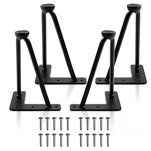 Ironalita 8 Inch Hairpin Legs For Furniture Set Of 4, Heavy Duty Industrial Metal Table Legs With 3/8" Black Solid Iron, Diy Hair Pin Legs For Dresser, Couch, Cabinet, Bench With 4 Floor Protectors #TOP13