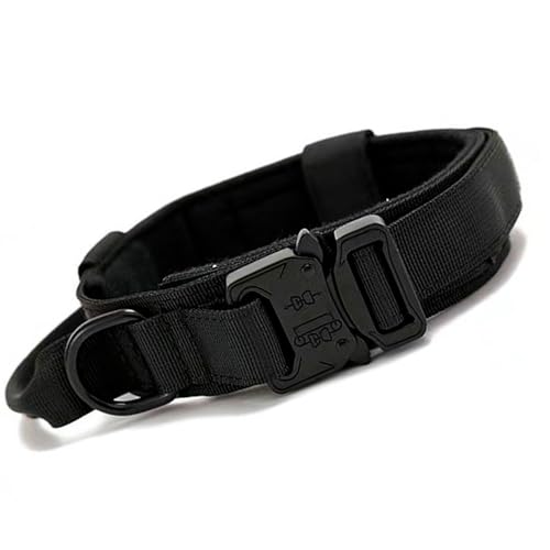 PIXCOOL | Juego de Correa y Collar para Perro con Hebilla de Metal táctica Duradera, Correa Ajustable para Collar para Mascota, Correa para Perro Mediana y Grande (L, Negro)
