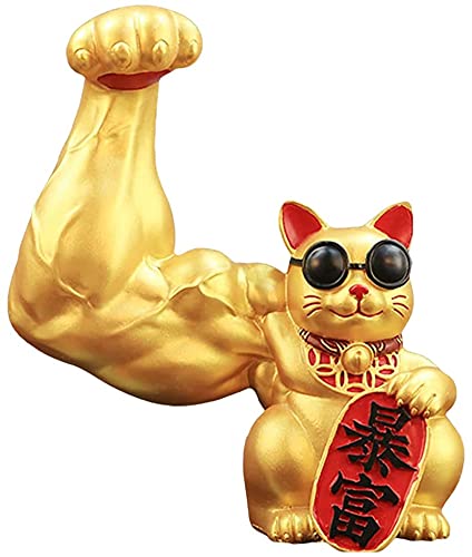 Figurita Gato Brazo Musculoso Estatua Gato de la Suerte Feng Shui
