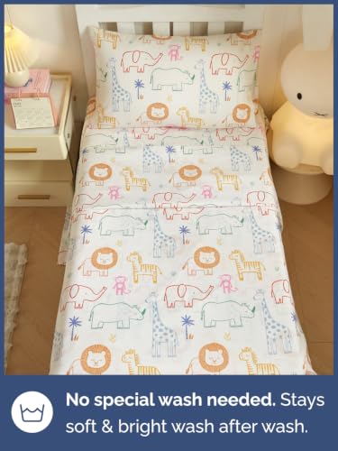 Image of Kids Twin Size Animal Bed Sheets - 3 Piece Kids Animal Sheet Set - Doodle Safari Bedding - Ultra-Soft, Cute & Cozy - Breathable & Machine Washable - Jungle Bed Set for Boys, Girls, Teens & Toddlers