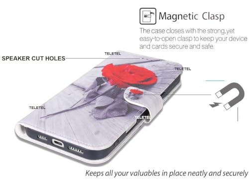 Image of TELETEL Magnetic Closure Flip Shock Proof Back Cover with Cards & Cash Pockets | Wallet Case - Red Rose for Vivo V50 5G