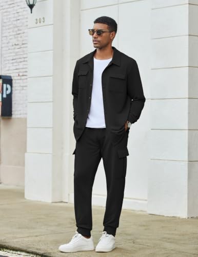 COOFANDY Mens Lightweight Track Suits 2 Piece Jogging Sets, Black, Medium - image 2