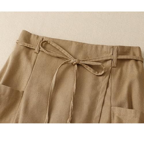 Giltpeak Womens Summer Linen Cotton Skirts Elastic High Waist, Casual Vintage A-Line Midi Dress with Pocket4