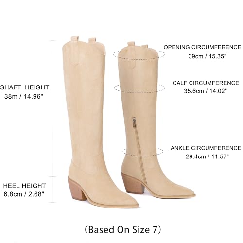 Image of Reitoye Cowboy Boots for Women Embroidery Western Cowgirl Knee High Chunky Heel Boots with Pull-Up Tabs