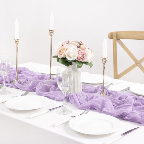 Image of MLMC 8 Pack Lilac Purple Table Runner 10ft Rustic Lavender Cheesecloth Table Runner 35x120 Inches Gauze Cheese Cloth Decor for Bridal Shower Baby Shower Birthday Wedding Decor