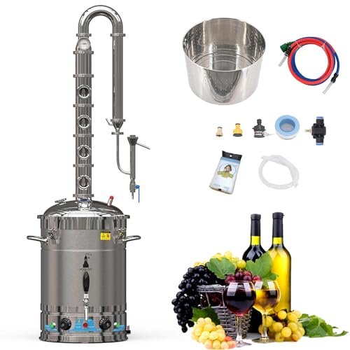 HOOLOO Alcohol Still 13.7Gal Alcohol Distiller Home Brewing Distillery Kit with 3” Stainless Steel Column for DIY Whisky Wine Brandy Gin Vodka Alcohol Making (ST65)