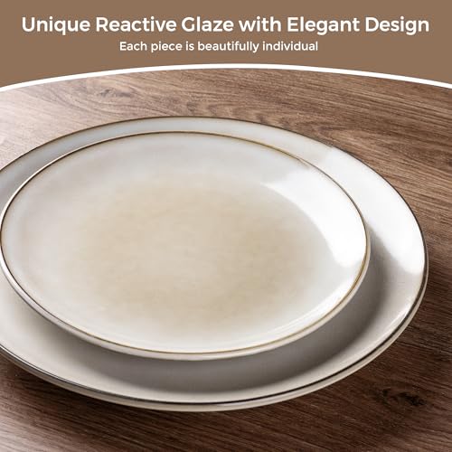 Image of GBHOME Dinnerware Sets For 6, 24Pcs Stoneware Plates and Double Bowls Sets, Dishwasher&Microwave Safe