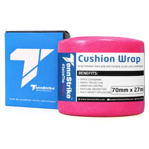 Image of 27 Metre x 70 mm Cushion Wrap for Badminton, Tennis & Pickleball Rackets | Shock & Vibration Control | Moisture Absorbing Cushion | Pro Player Use | Yellow Color (Red-Pink)