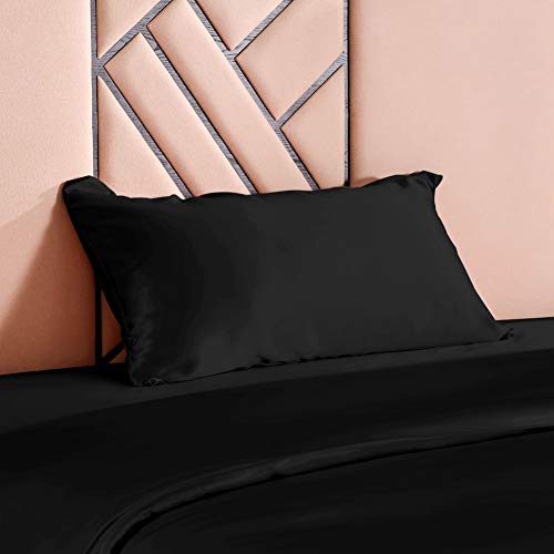 THXSILK Housse de coussin 100 % soie 19 Momme avec fermeture éclair - Housse de coussin en soie - Housse de coussin super douce et lisse en soie, Noir , 40 x 60 cm Cover