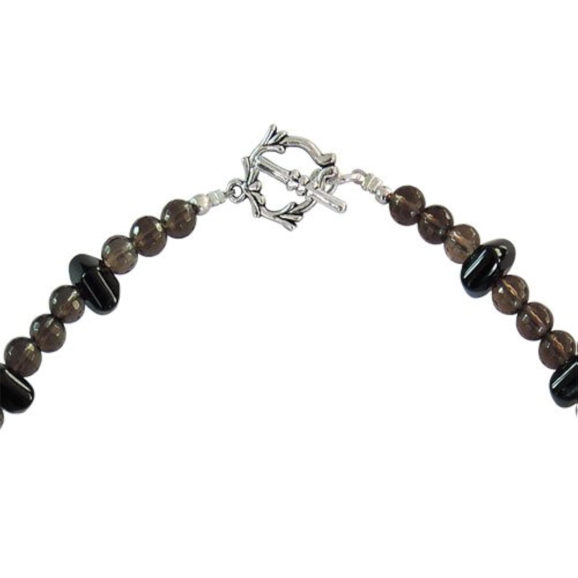 Black Agate, Smoky Quartz & Multi Fluorite Beads Designer Necklace