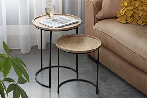 LIFA LIVING Set of 2 Stackable Side Tables for Living Room, Round Vintage Nest Coffee Tables for Small Spaces, Stacking Wooden & Metal Coffee Nesting End Tables, Pre-assembled, 15kg Capacity