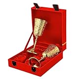 24K Gold Plated Chalice Goblets, Engraved Wedding Champagne Flute for Bride & Groom Toasting Brass Wine Glass Metal Cup Set of 2, Vintage Gift For Marriage Anniversary, Engagement Couple, Clients