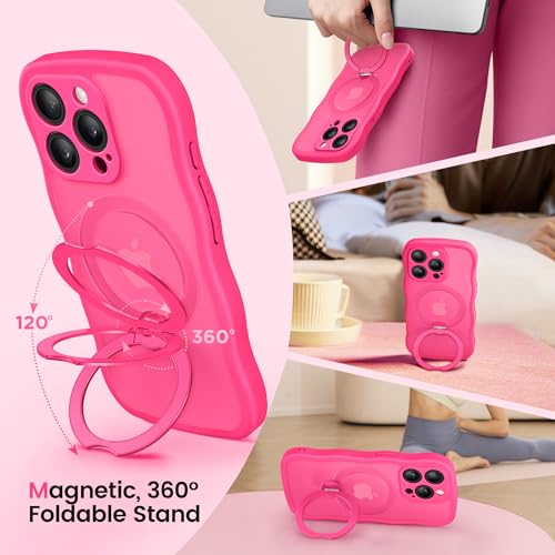 Coque iPhone 15 Pro antichoc MagSafe translucide avec béquille rose - 5