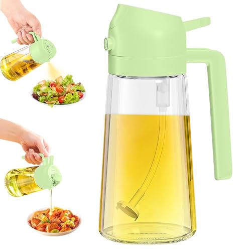 Horoper 17oz/470ml Olive Oil Dispenser for Kitchen, 2 in 1 Olive Oil Sprayer Bottle for Cooking Kitchen, Food Grade Olive Oils Dispenser Bottle for Kitchens Salad Frying BBQ (Green)