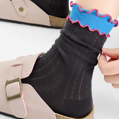 Image of Women Girls Summer Ruffle Turn-Cuff Casual Crew Socks Ultrathin Cute Breathable Knit Cotton Colorful Sock