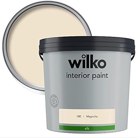 wilko Magnolia Interior Silk Emulsion Paint, Dries in 2-4 Hours, Wipe Clean Surface, Disguises Minor Lumps and Bumps, 5L Cover
