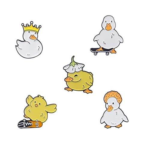 Puzzlos 5pcs Cartoon Cute Animals Duck Enamel Brooch Crown Little Yellow Duck Skateboard Fun Alloy Brooch Badge Clothes Accessories Jewelry bag decoration badge Cover