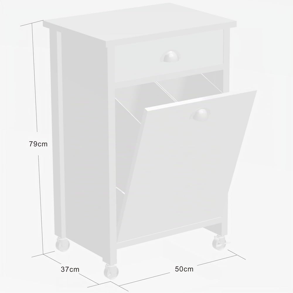 KESPER Chariot de Cuisine avec Système de Tri des Déchets, Laqué Blanc, Plaque de Recouvrement Gris
