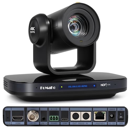 FoMaKo 4K 60fps 12G-SDI & Freed Broadcast PTZ Camera | 20X Optical | NDI 6 & HX3 | AI Auto-Tracking with Auto Frame | HDMI USB3.0 PoE for Live Production, OB Van & Virtual Studios