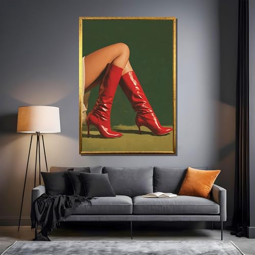 Bottes à talons hauts rouges tableau toile déco sans cadre