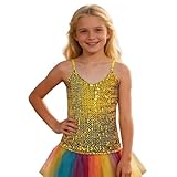 Mädchen-Karnevals-Top mit verstellbarem Gummiband und Pailletten lässt den Bauchnabel frei für Kinder ab 5 Jahren(Gold,5-7 Jahre)