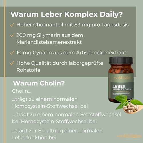Viktilabs© Leber Komplex Daily - Vegan | Mit Mariendistel, Artischocke, Löwenzahn, Cholin | Laborgeprüft | Ohne Zusätze - 120 Kapseln | Mariendistel Kapsel hochdosiert – Bild 3