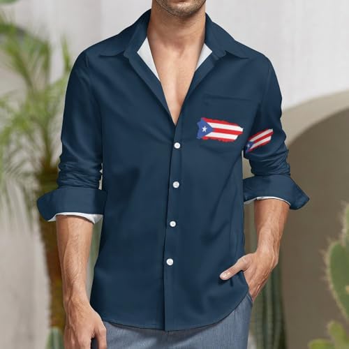Flag Map Puerto Rico Shirt Casual Button Down Shirts Long Sleeve Shirt Dress Shirt4