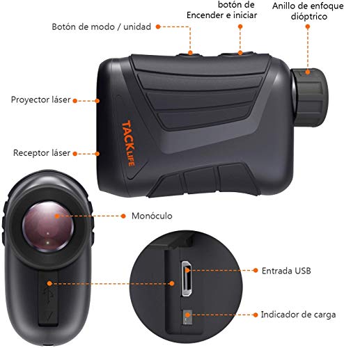 TACKLIFE Telémetro de Golf 800m/875yd, Telémetro Laser de Aumento de 7x24 mm, con Pin/Range/Speed/Scanning Model, Carga USB, Bolsa de Protectora, para Golf, Caza, Senderismo - MLR01