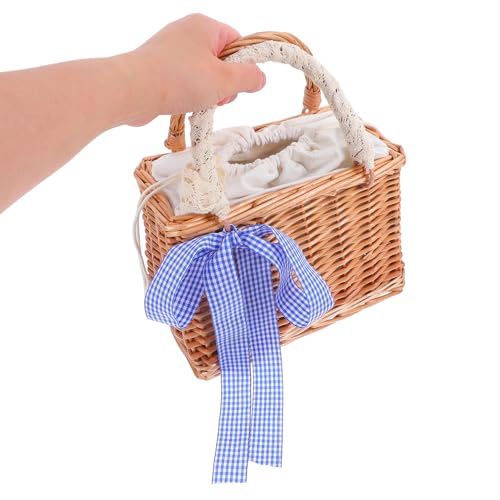 Mobestech Handwoven Wicker Flower Basket Handbag for Women Vintage Rattan Tote Bag for Beach Square Straw Purse Unique Ribbon Design for Organizing Essentials4