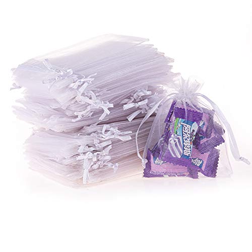 YEYULIN 100 Pieces Organza Drawstring Pouches Candy Transparent Jewelry Party Wedding Favor Present Bags 3-1/2W 4-1/2L Inch Mesh gift bags with drawstring (White 100pcs)