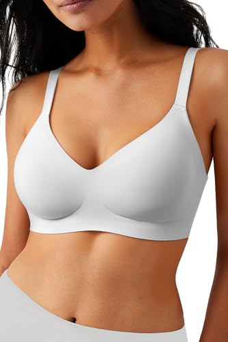 LUXMAY Wireless Comfortable Bra Seamless No Underwire Bras Full Coverage Push Up Women Wirefree Bras with Support White 38D