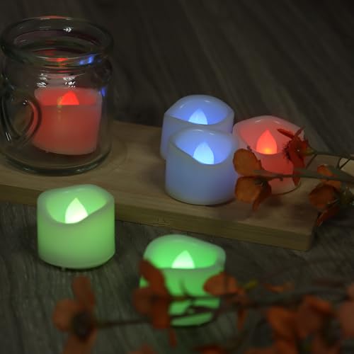 Image of CANDLE CHOICE Color Changing Battery Operated Flameless Tea Lights Bright Flickering LED Tealight Votive Candles Wedding Party Table Centerpieces Halloween Christmas Decorations Batteries Incl 12 Pack