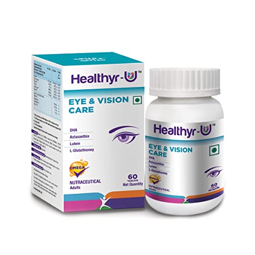 Healthyr-U Eye & Vision Care | Astaxanthin, Lutein, Glutathione and DHA | Eye Health Supplement for Men & Women | Protects from Blue light & Dryness | 60 Tablets Healthyr-U Eye & Vision Care | Astaxanthin, Lutein, Glutathione and DHA | Eye Health Supplement for Men & Women | Protects from Blue light & Dryness | 60 Tablets