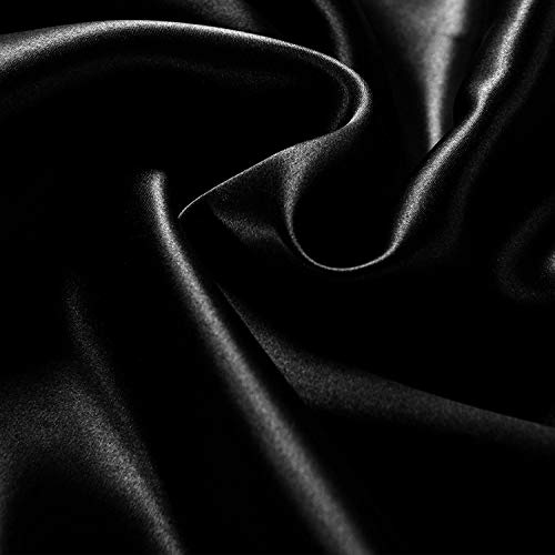 Thxsilk Silk Sheets Cal King Size, 19 Momme 100% Mulberry Silk Bedding Sets, 4 Pcs Seamless Flat Fitted Sheet Pillowcase Set – Soft, Lightweight, Machine Washable - Black, Cal King #TOP5